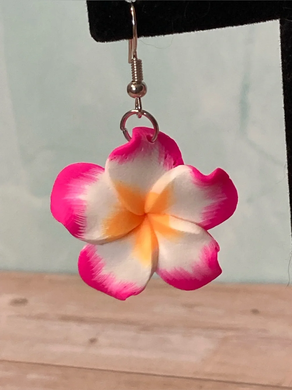 Pink White Yellow Plumeria Flower Drop Earrings